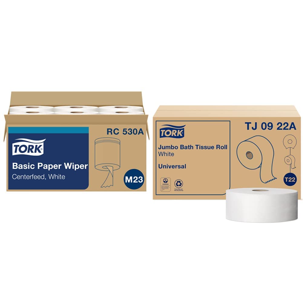 Tork Centerfeed Hand Towel White M23 for Universal Quality and Comfort (6 x 530 Towels)
| Tork Jumbo Toilet Paper Roll
