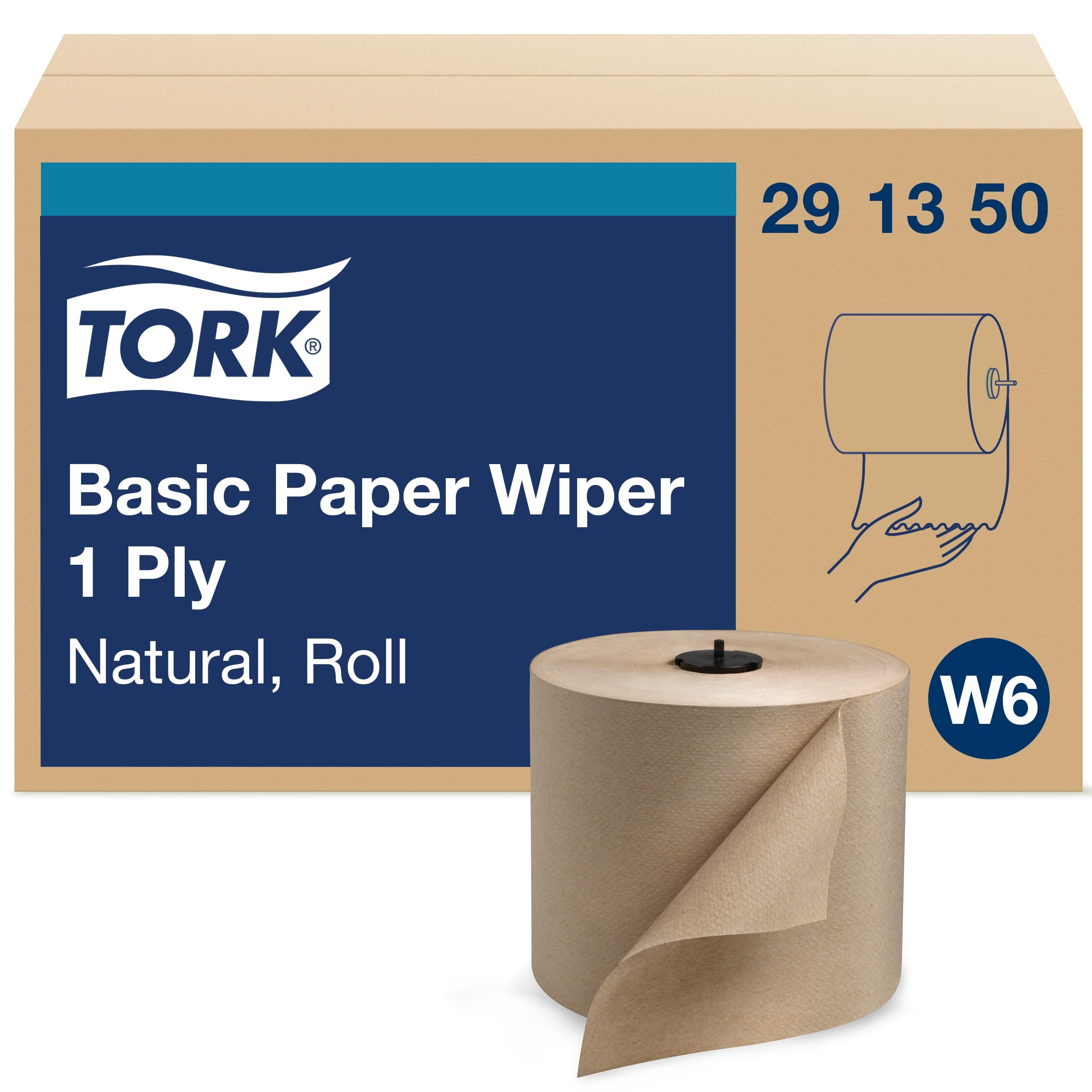 Tork Basic Paper Wiper Natural W6, Roll Towel - 4 x 1452 Sheets, Green Seal Certified, Office & Commercial Use, Eco-Frie