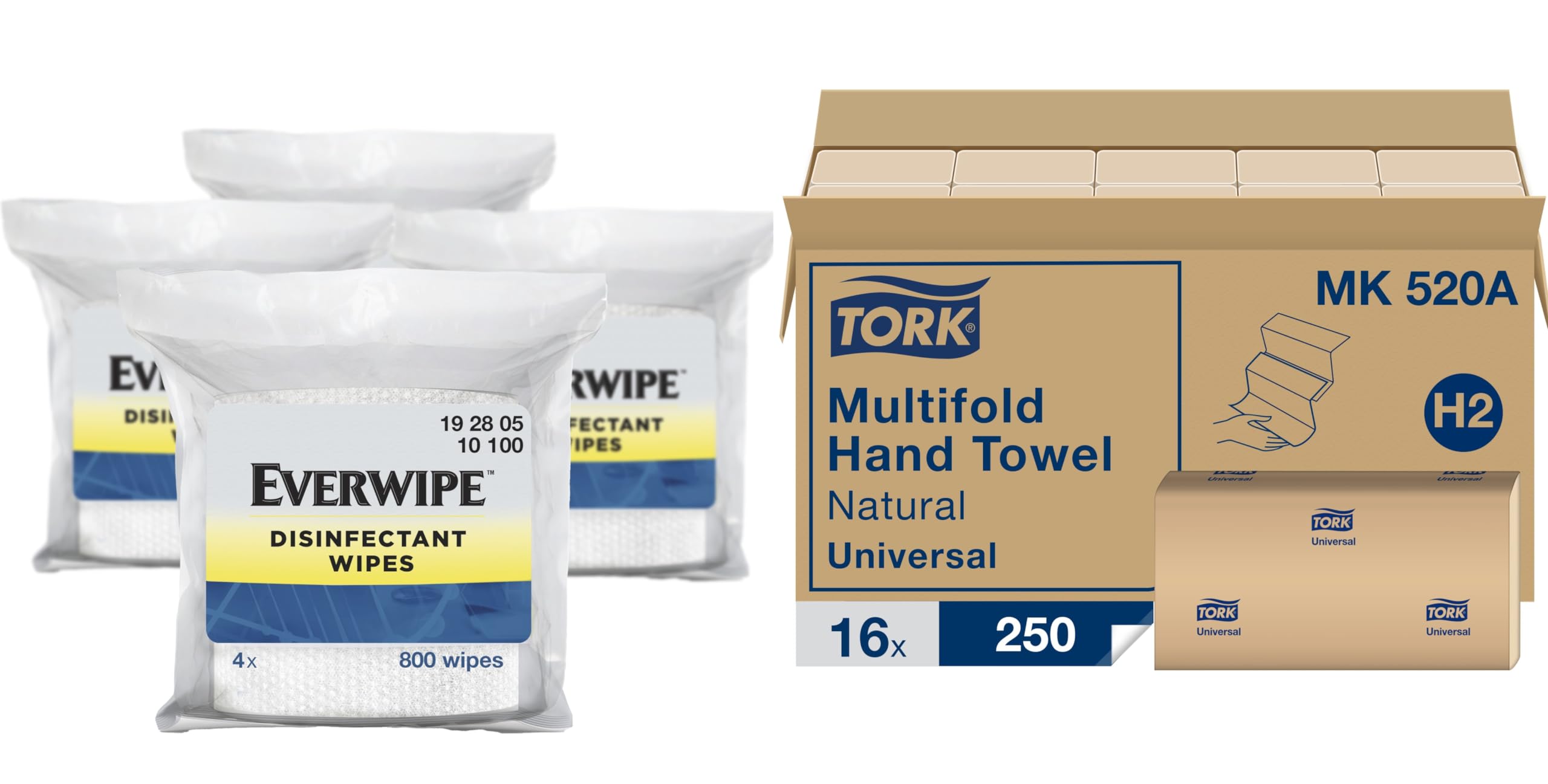 Tork Everwipe Disinfectant Wipes Jumbo Rolls White for Cleaning and Deodorizing - 4 x 800 Wipes
Tork Multifold Hand Towe