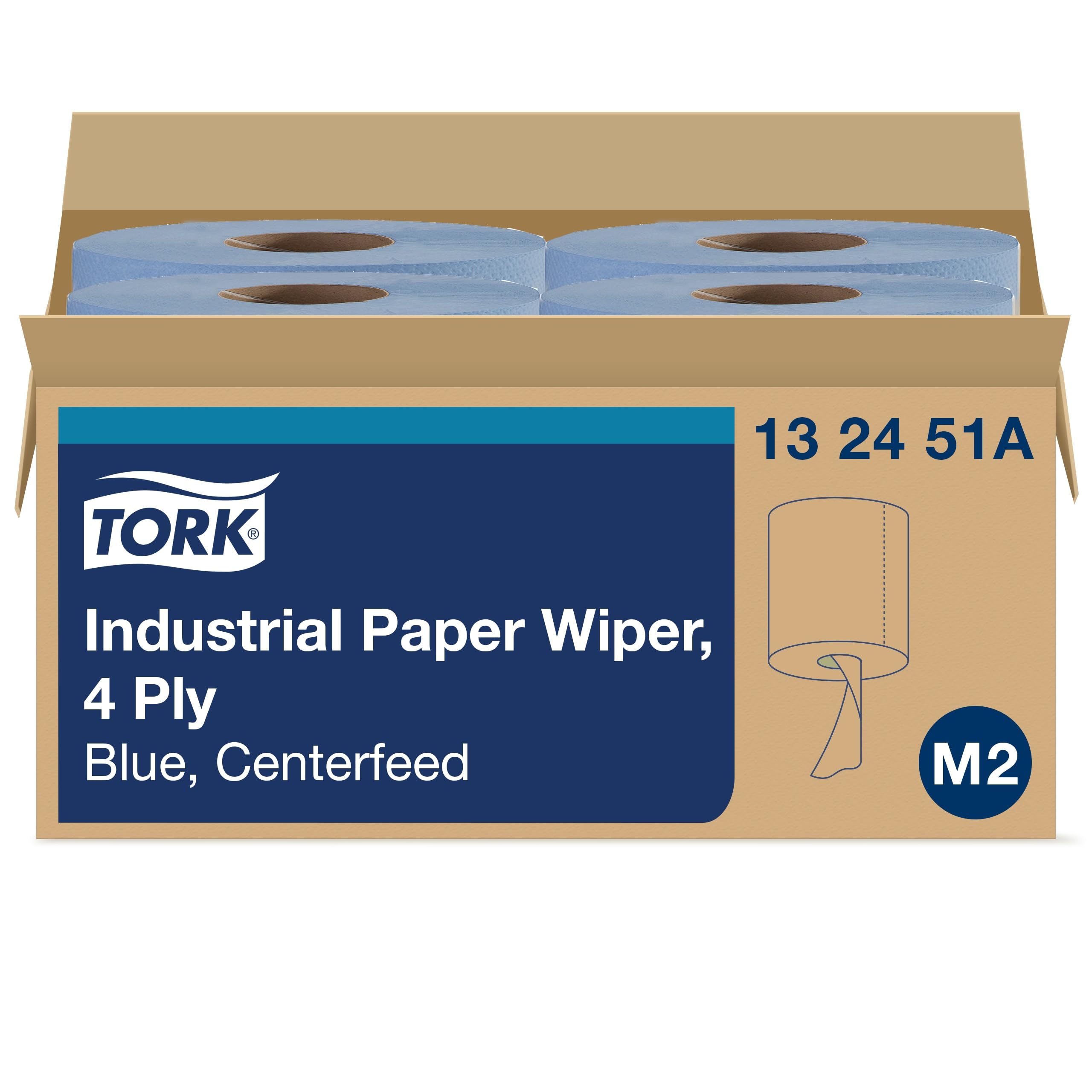 Tork High Absorbency Paper Wiper Centerfeed Blue M2 4 x 190 Feet 132451A for Offices and Schools