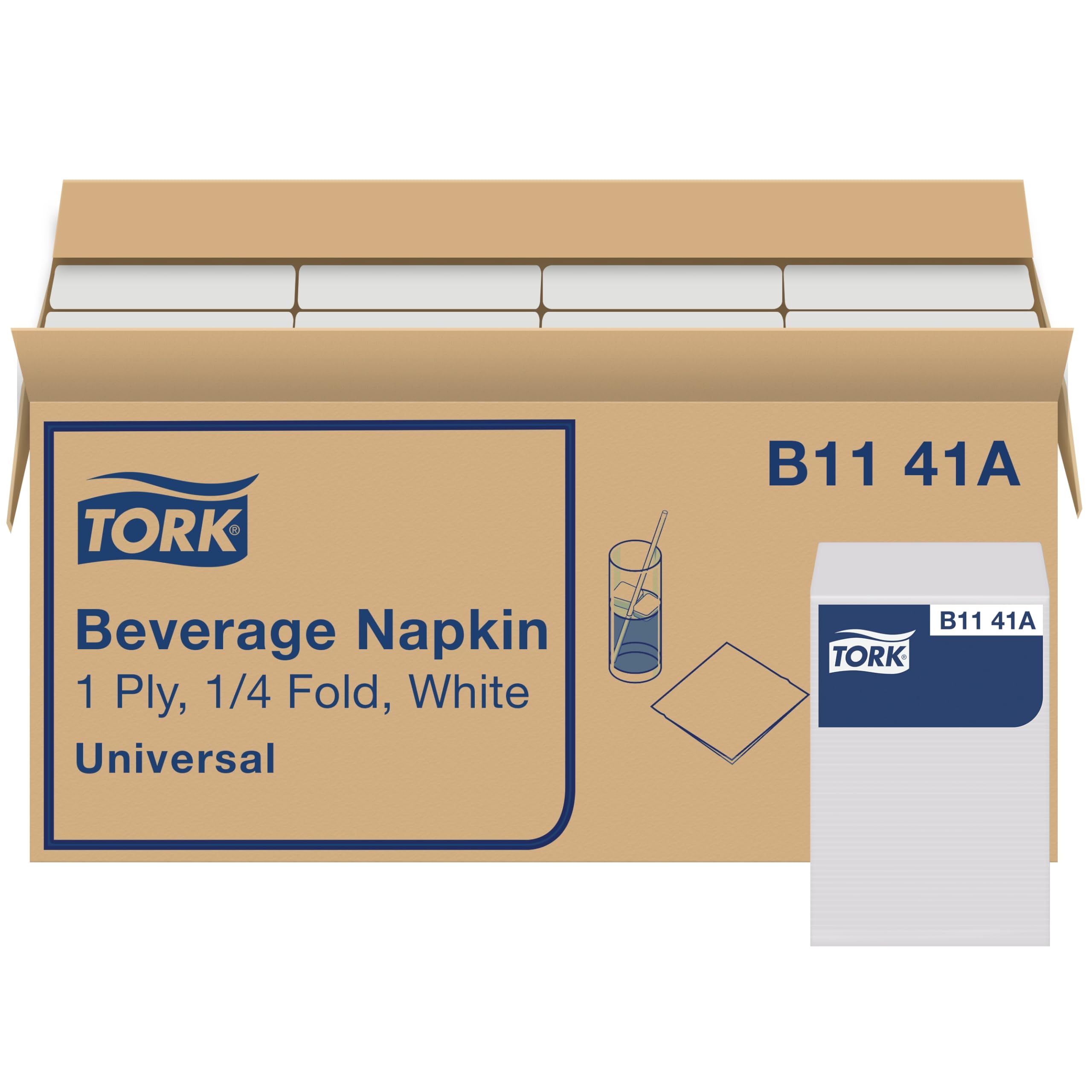 Tork White Beverage Napkin - 1/4 Fold 1-ply, 9.4" x 9.4", 8 x 500 Pack, Perfect for Restaurants and Offices, Absorbent a